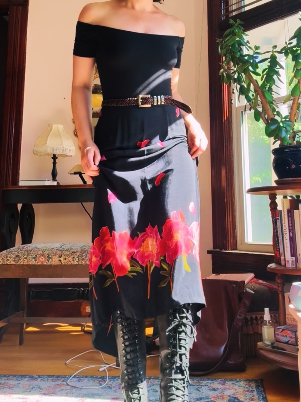 Vintage Black Floral Maxi Skirt - chebella!